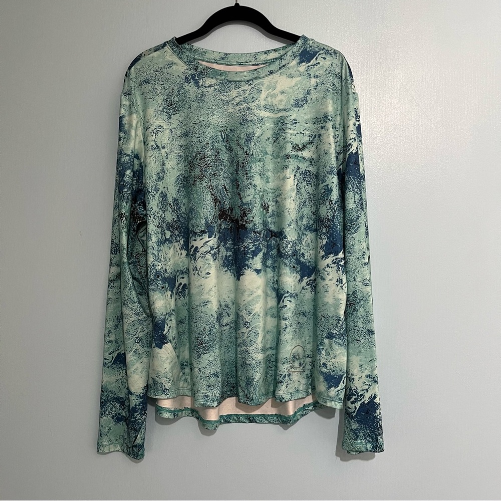 Blue green Relaxed Long Sleeve T-Shirt thumbholes